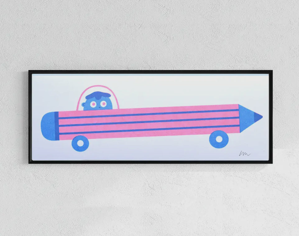 Mini Pencil Car Riso Print