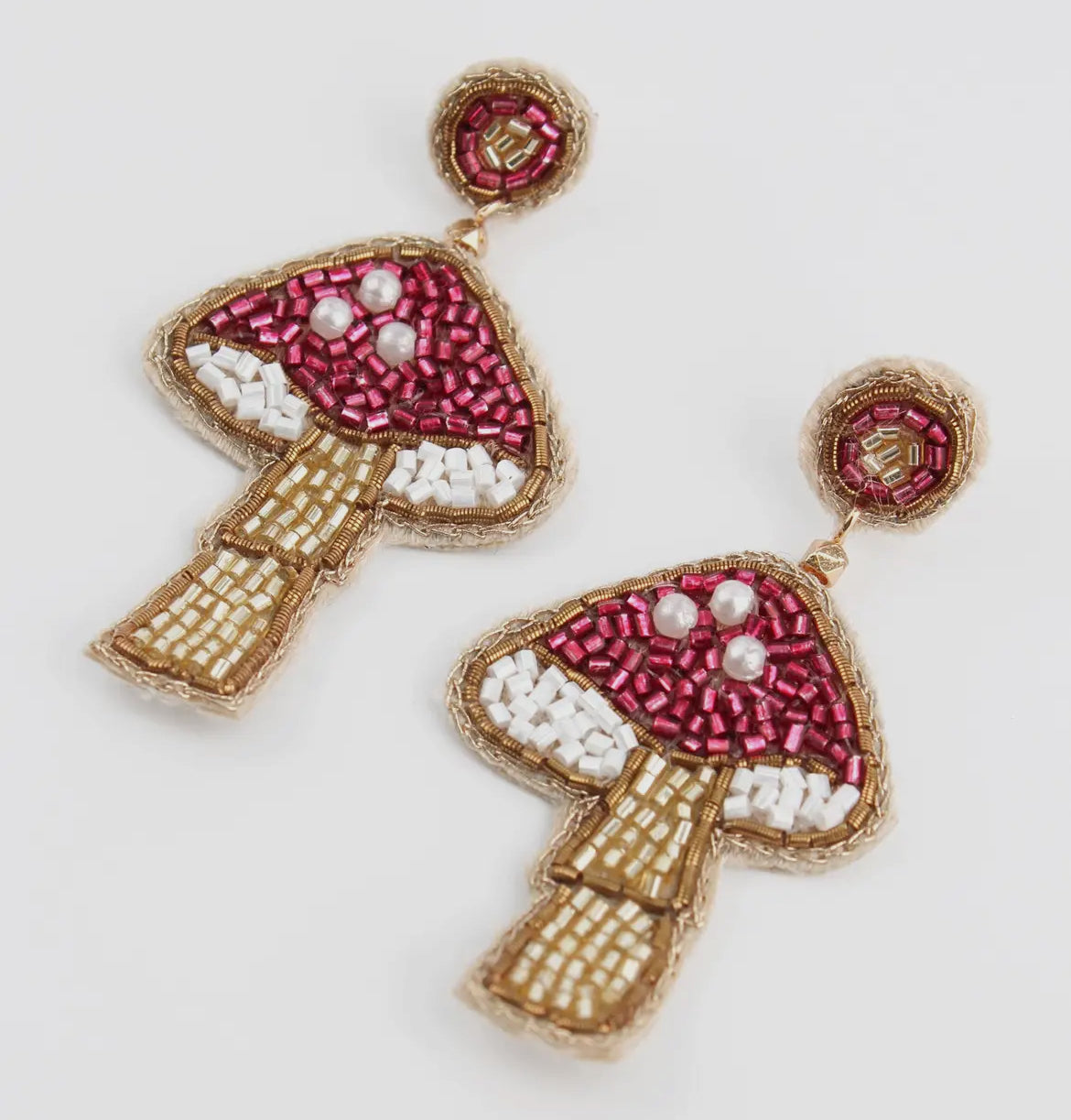 Pink Mushroom Beaded Earrings