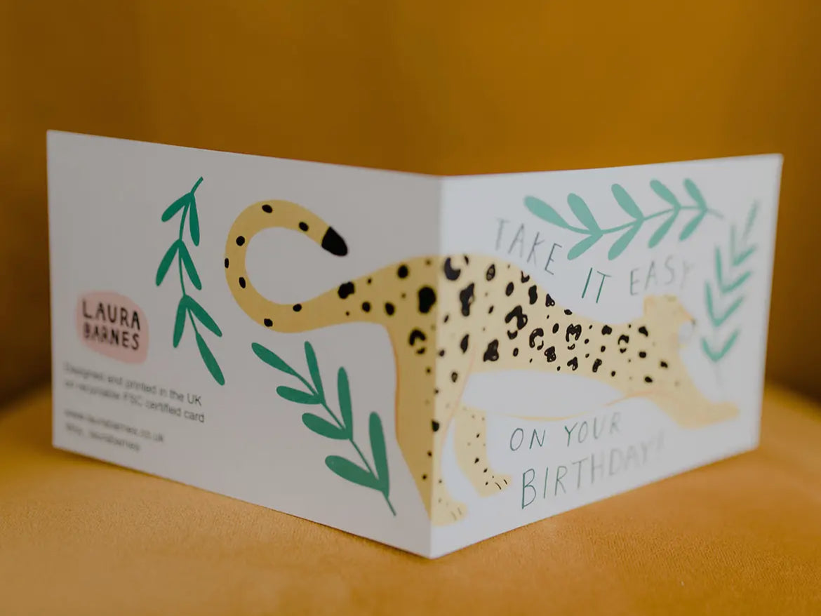 Take It Easy On Your Birthday! Leopard Wrap Around Card