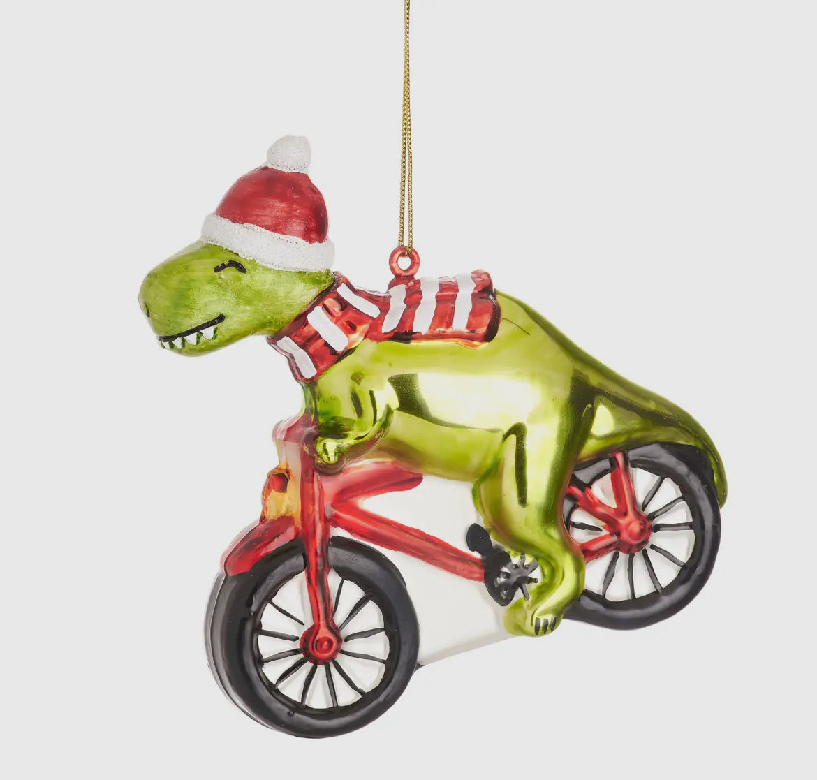 Dinosaur On A Bicycle Shaped Bauble