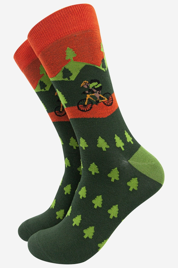 Bike Forest Scene Print Bamboo Socks