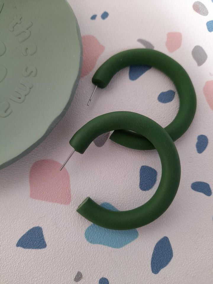 Forrest Green Polymer Clay Hoop Earrings