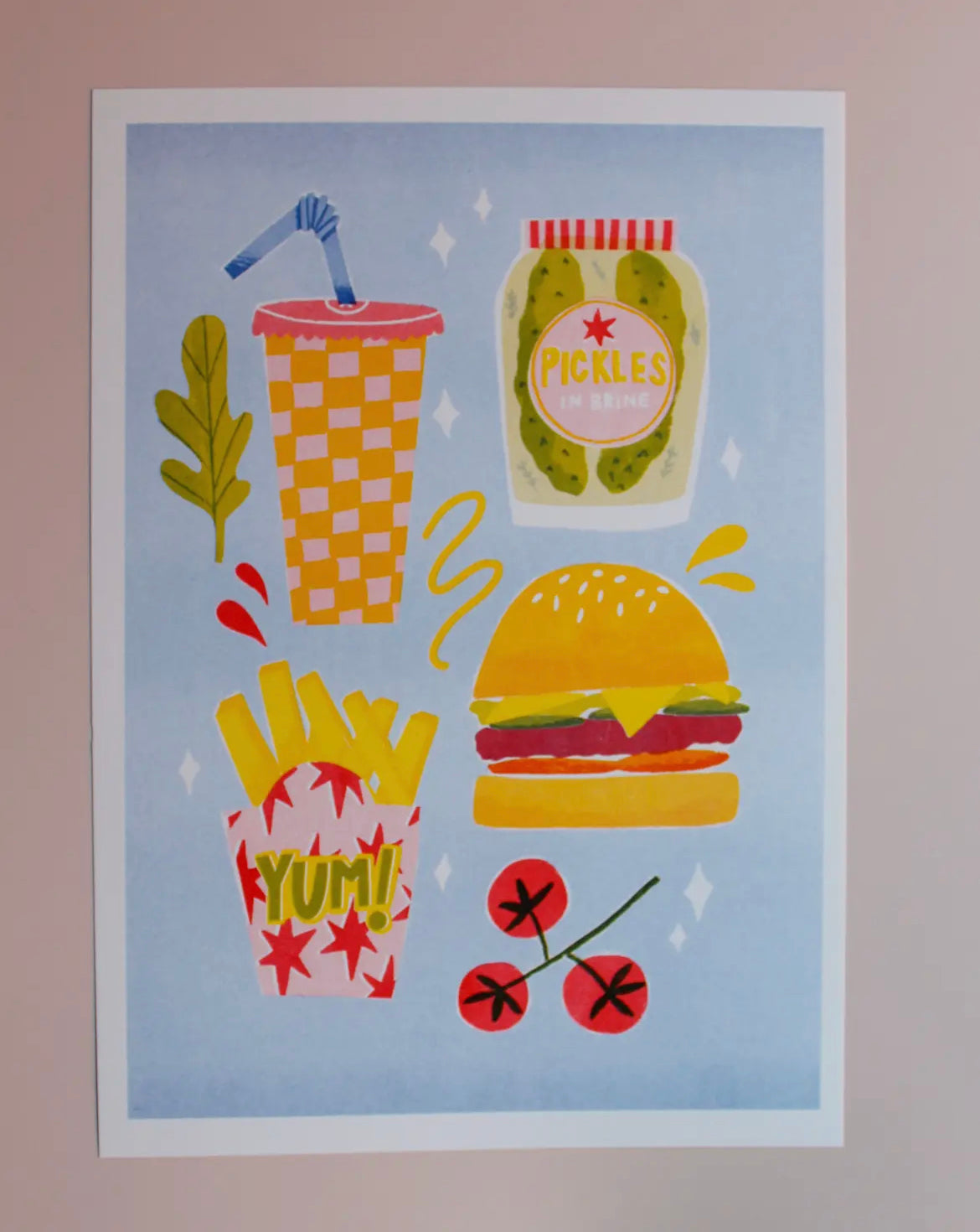 Burger and Fries Risograph A4 Print