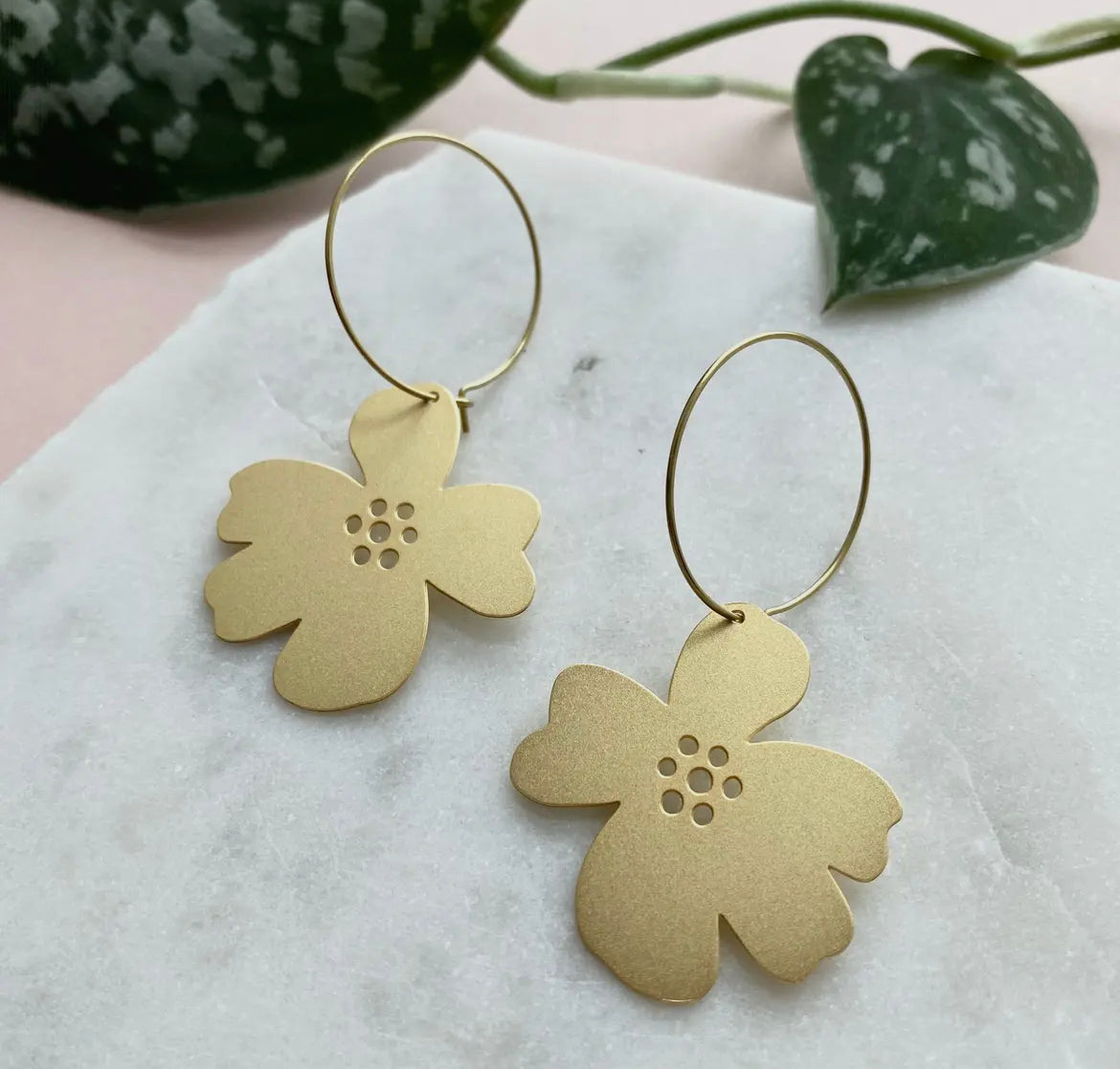 Gold Flower Hoop Earrings