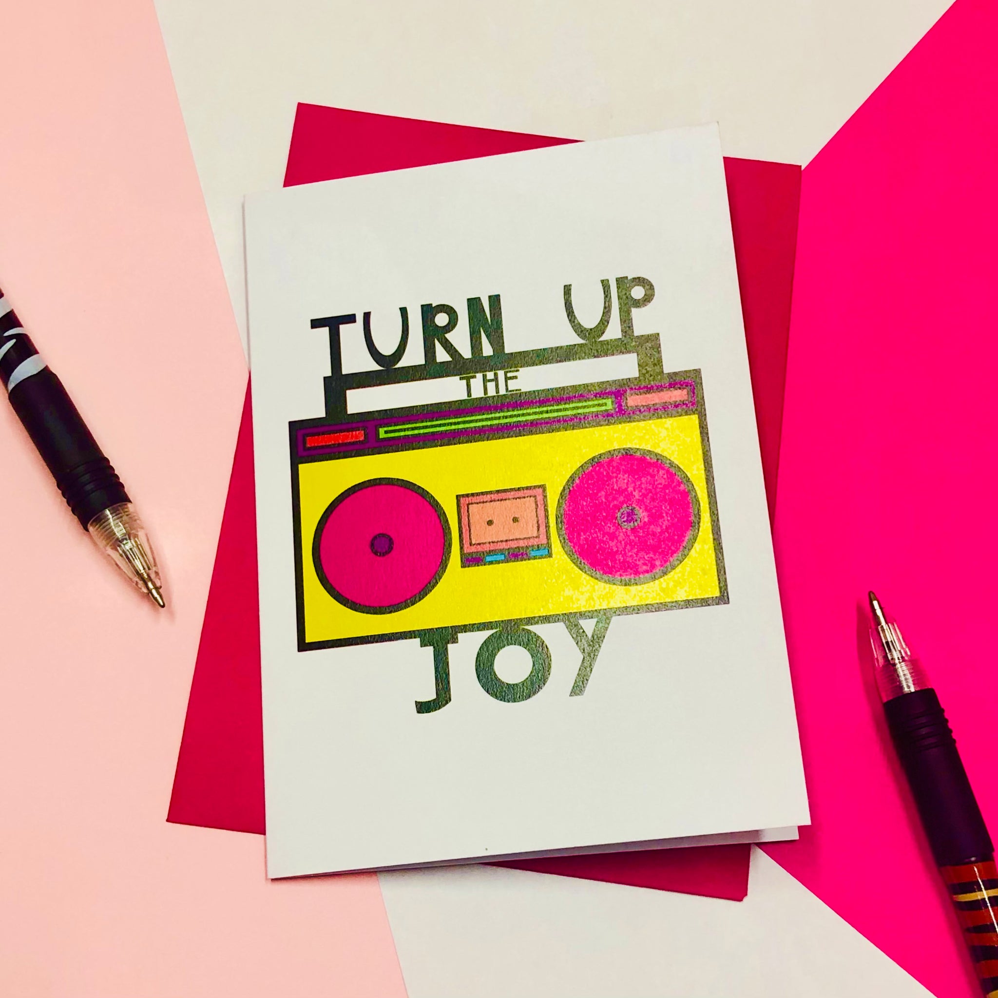 Turn Up The Joy Greetings Card