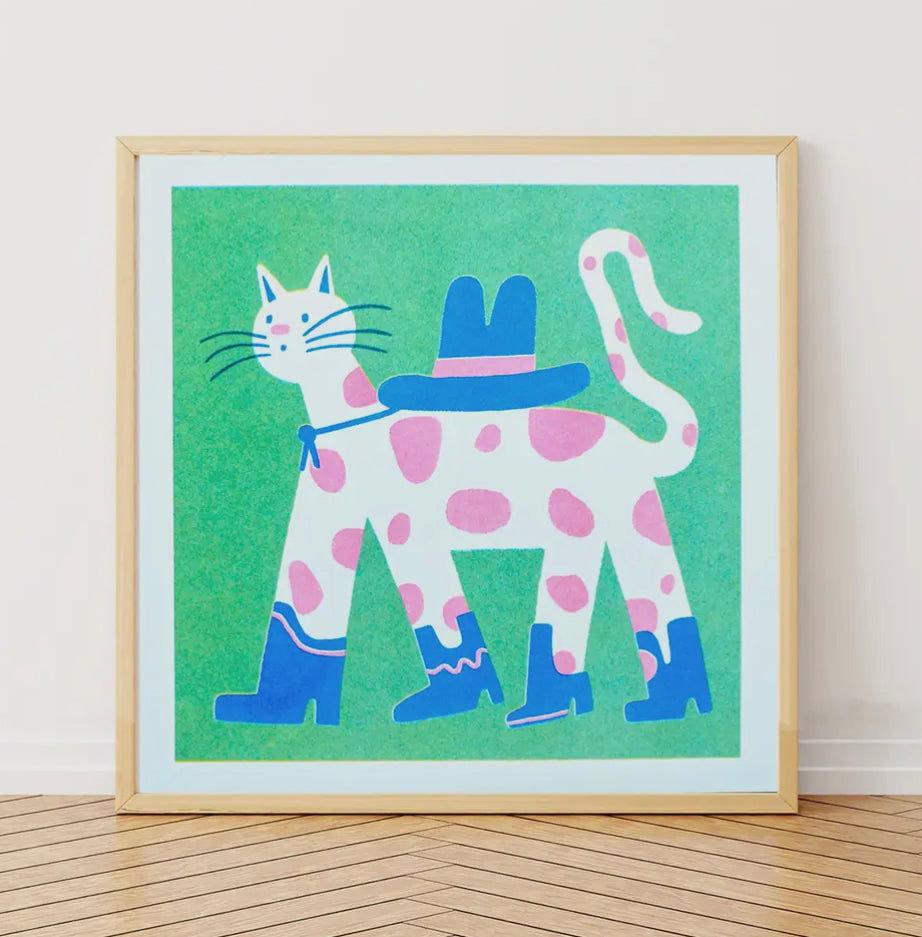 Cowboy Cat Riso Print