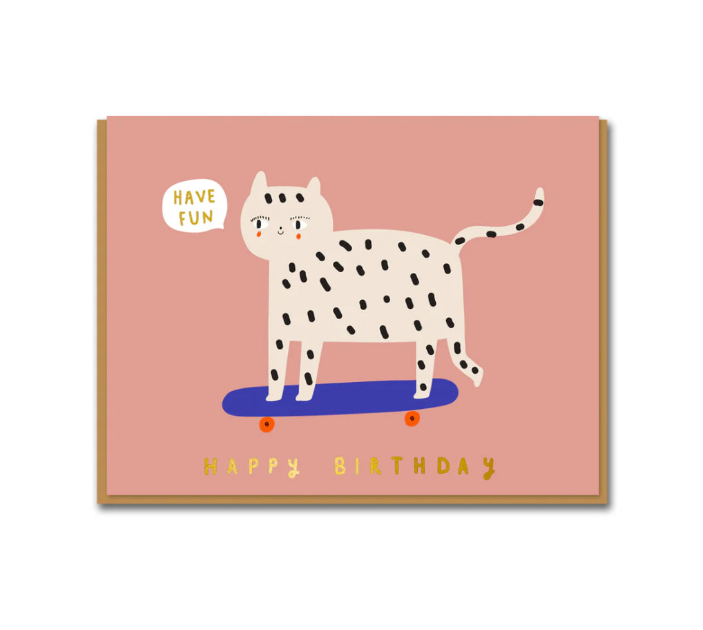 Skating Snow Leopard Birthday Card