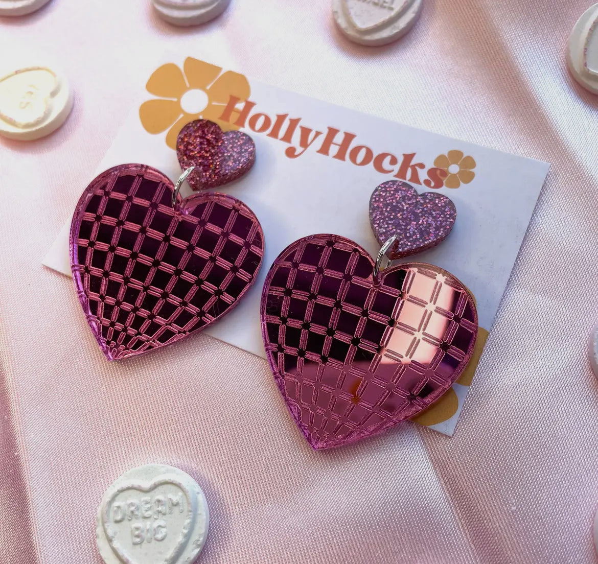 Disco Love Heart Acrylic Earrings