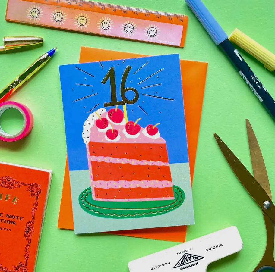 16th Birthday Cake Greeting Card