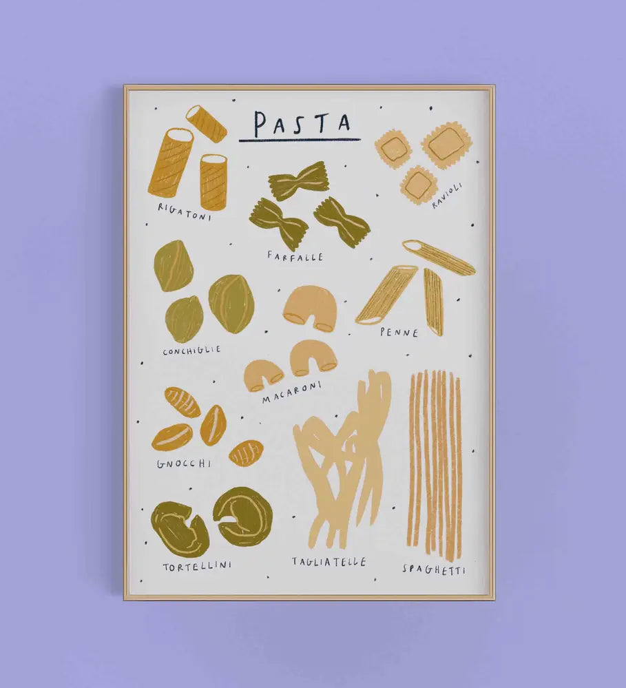 Different Pasta Types Illustrated Art Print