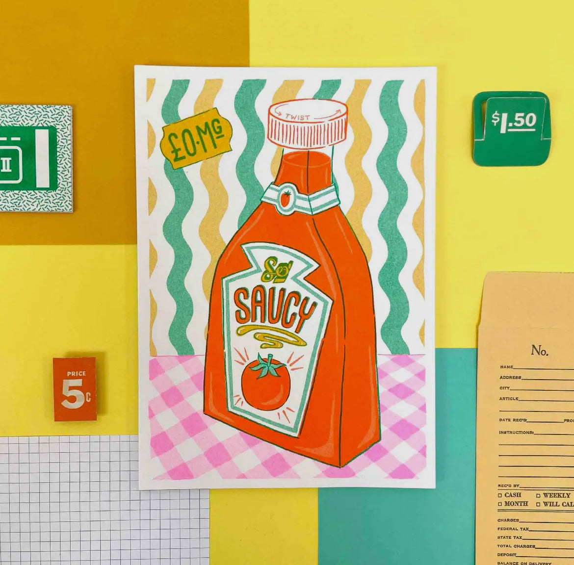 Sauce Bottle A5 Risograph Print