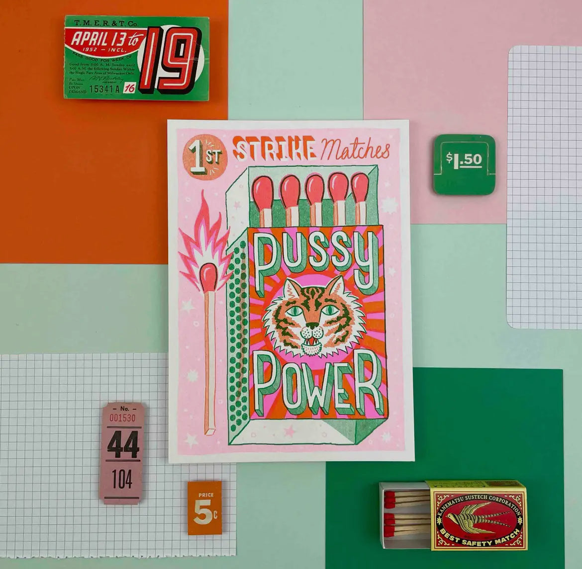 Pussy Power Matchbox A5 Risograph Print