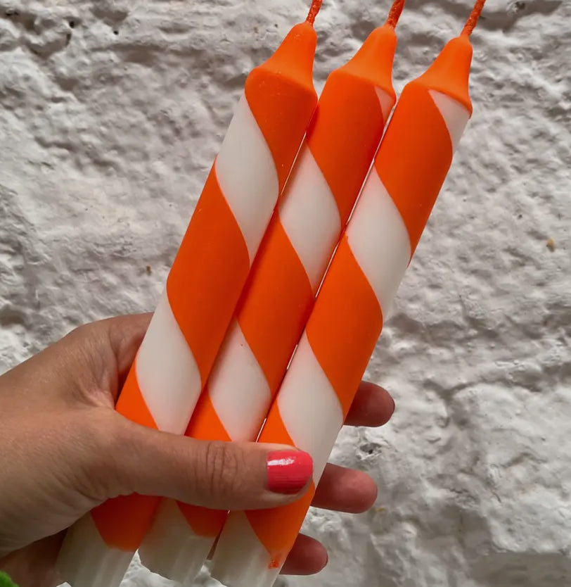 Juicy Orange & White Helter Skelter Dinner Candle