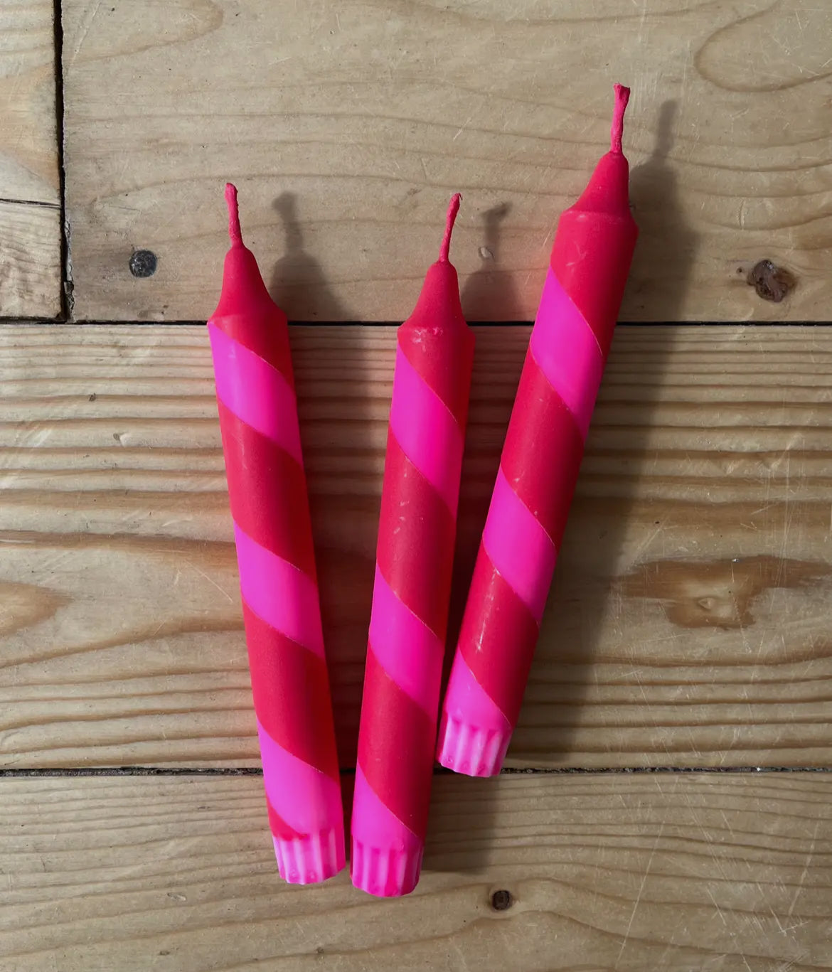 Neon Pink & Red Helter Skelter Dinner Candle