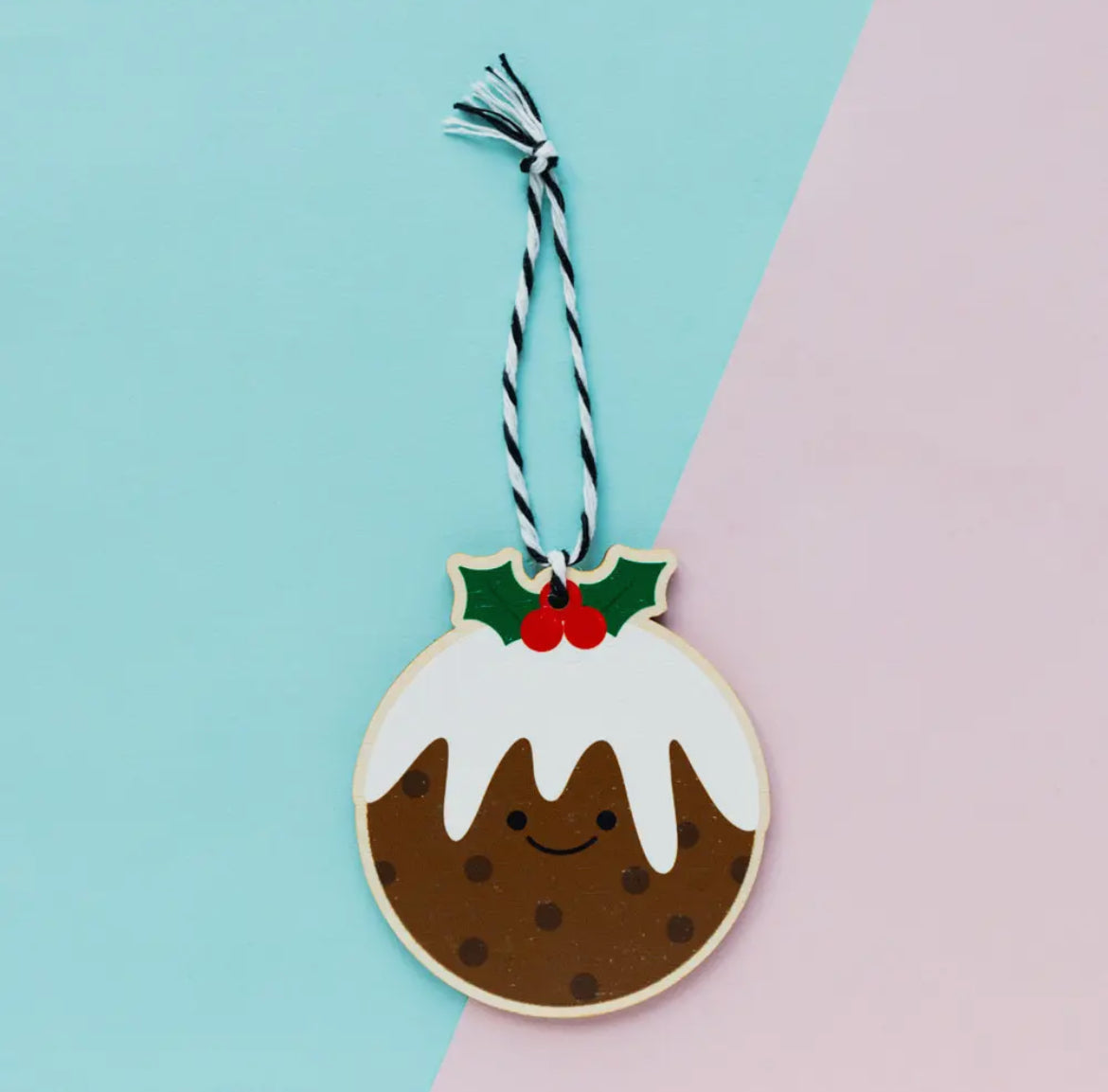 Wooden Christmas Pudding Tree Decoration