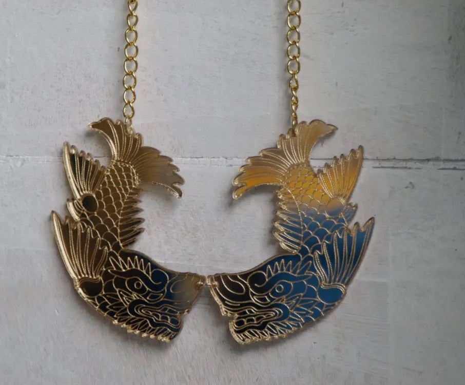 Japanese Dolphin Kinshachi Statement Necklace