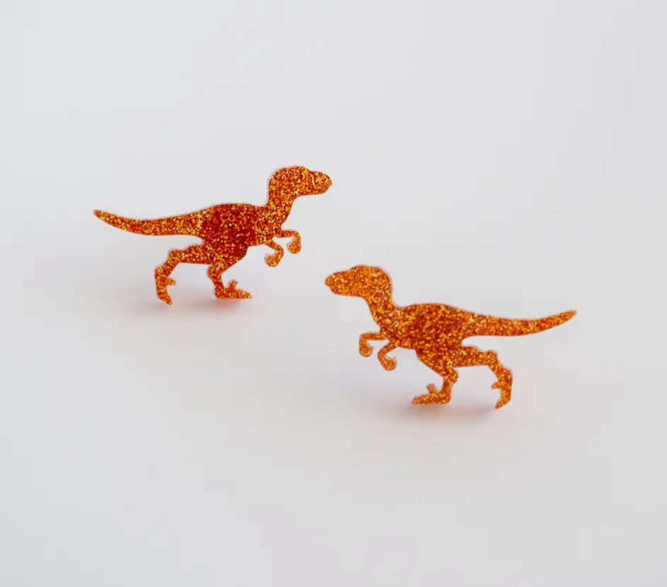 Glitter Raptor Dinosaur Stud Earrings