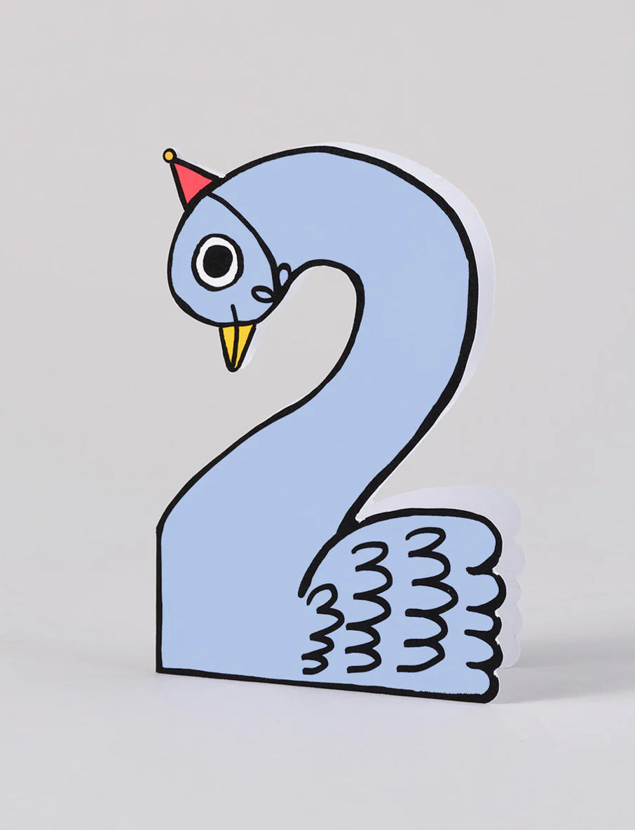 Swan 2nd Birthday Number Card