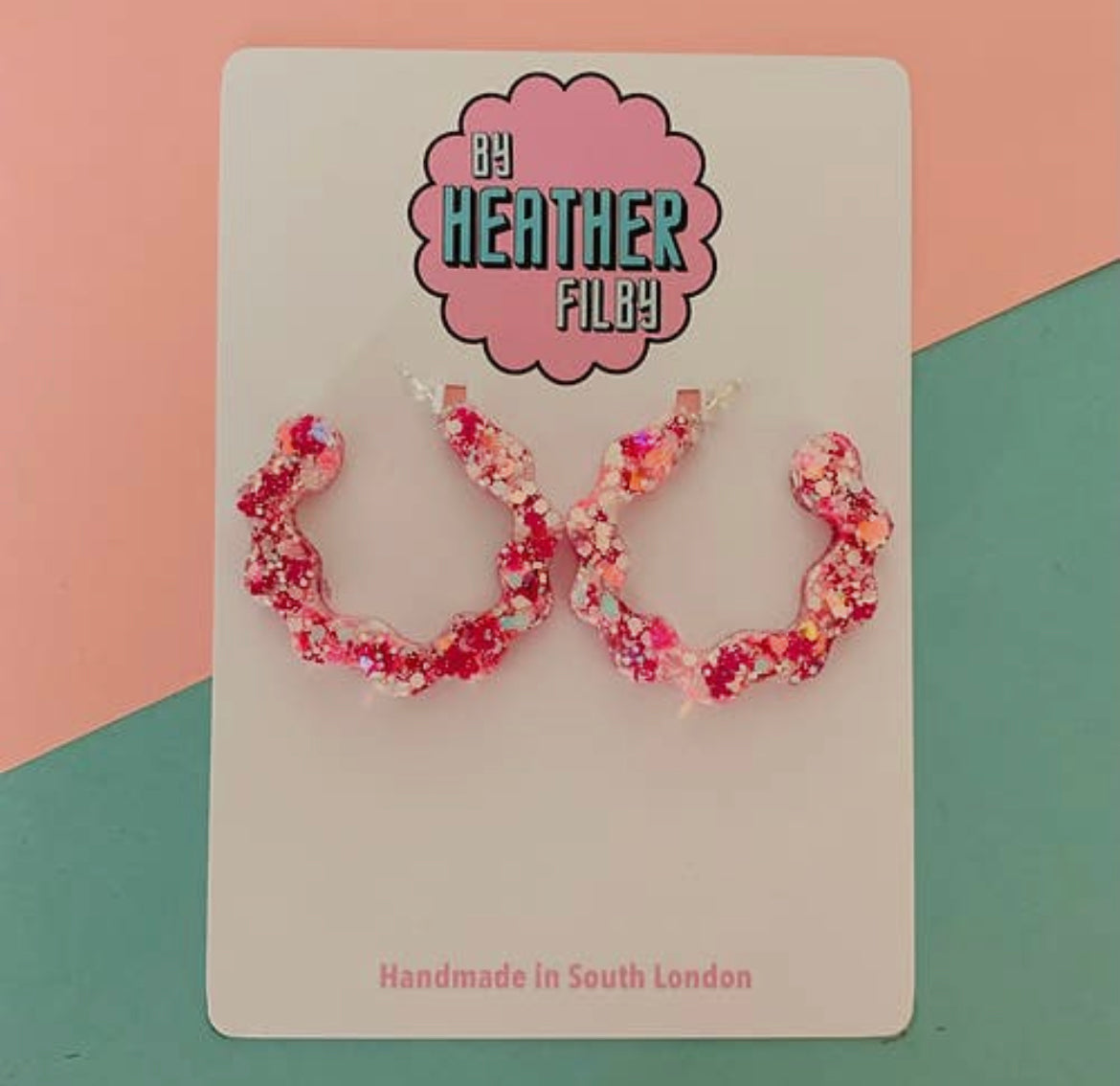 Raspberry Iridescent Glitter Hoop Earrings