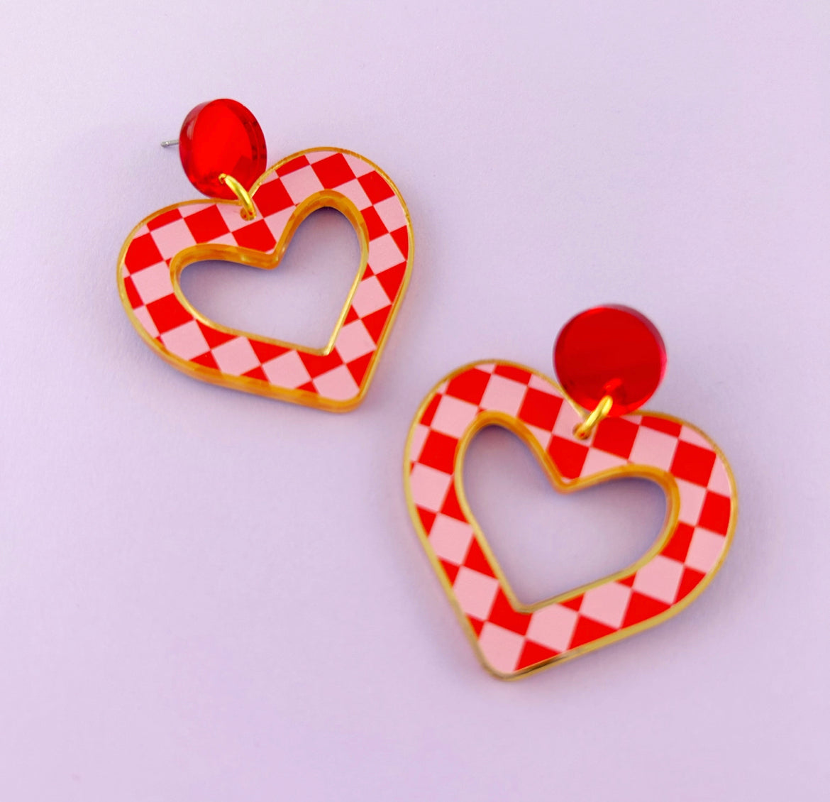 Heart Checkerboard Pattern Earrings