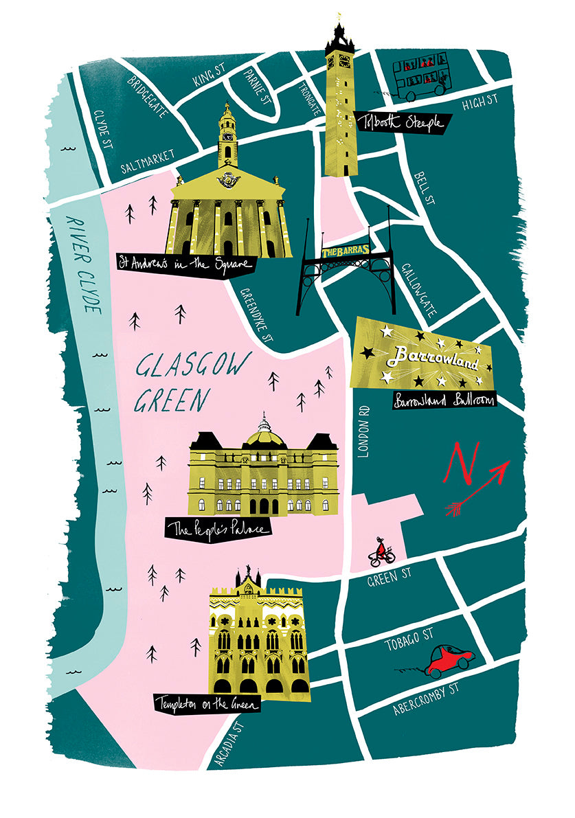 Glasgow's East End Illustrated Map Print