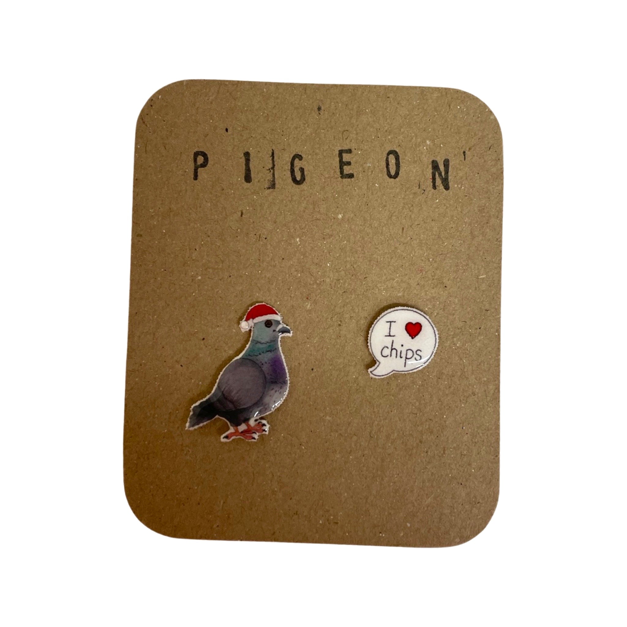 Christmas Pigeon Loves Chips Earrings