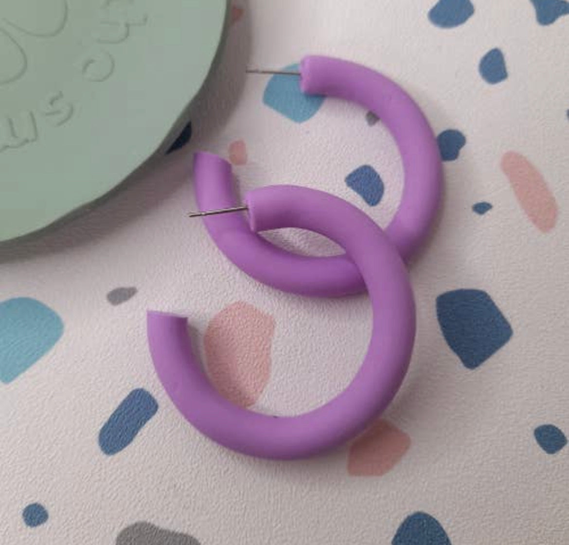 Lilac Polymer Clay Hoop Earrings