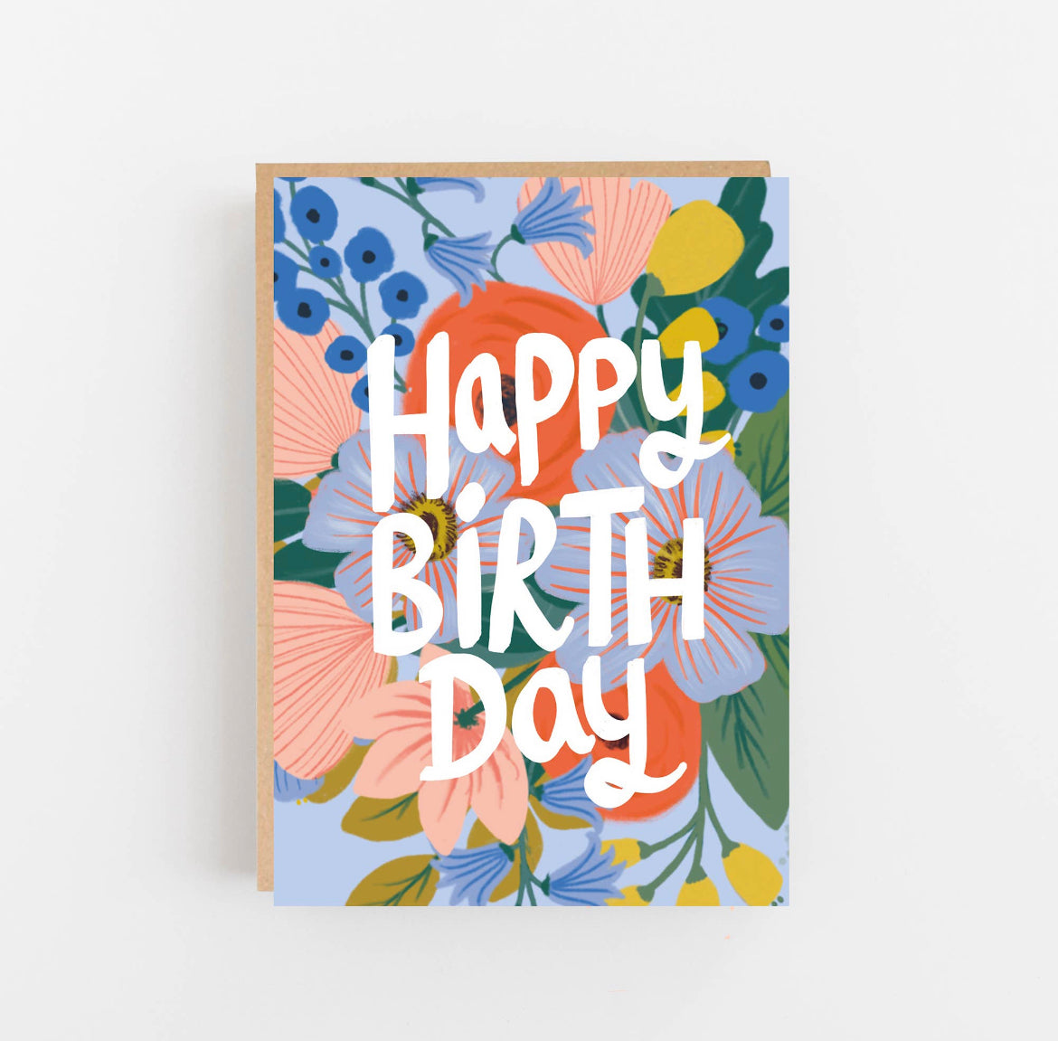 Colourful Blue Flowers Birthday Card