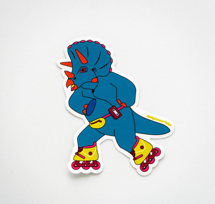 Roller Skating Triceratops Vinyl Sticker