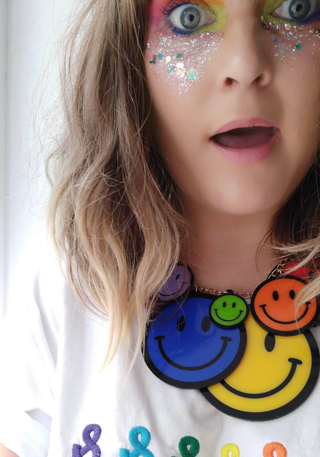 Smiley Rainbow Face Statement Necklace
