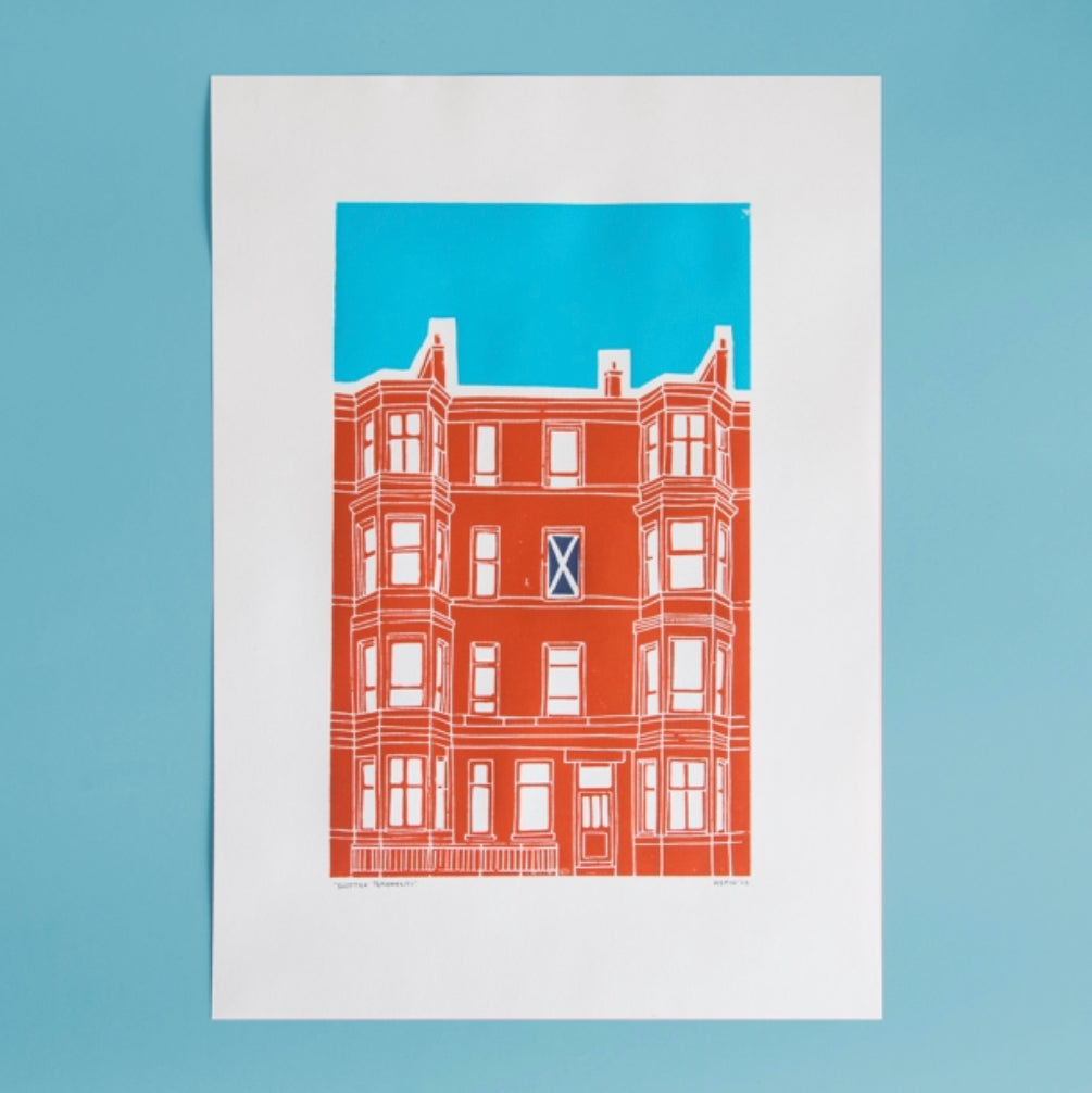 Orange Tenement Lino Cut Print