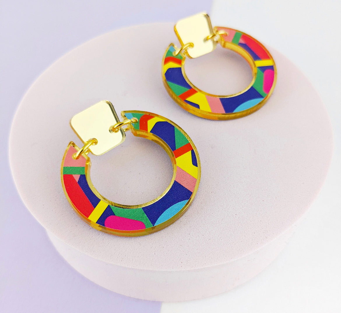 Rainbow Wooden Hoop Earrings