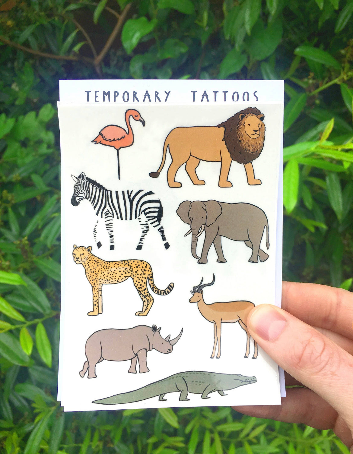 African Animals Temporary Tattoo Sheet